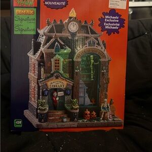 Lemax Spooky Haunted Library with Green and Orange Accents